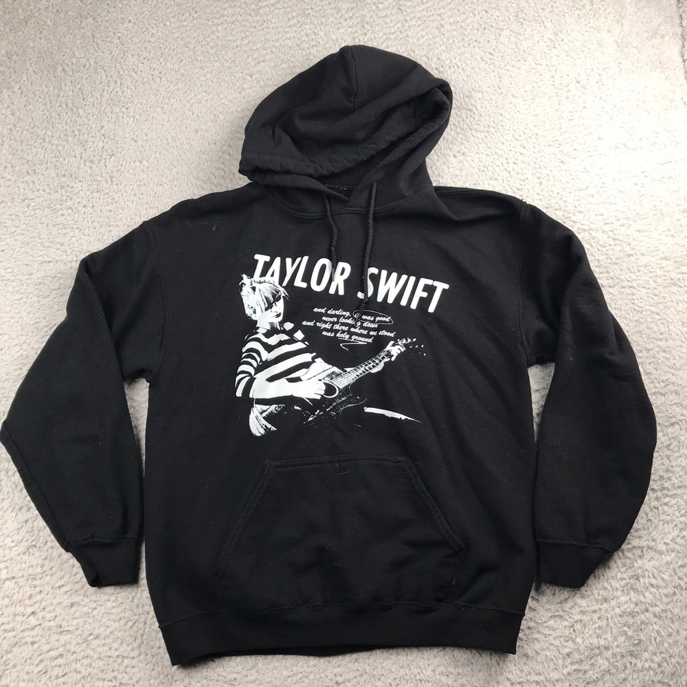 Taylor Swift Holy Ground Hoodie WomensM Black Graphic Pullover Sweater *FLAW